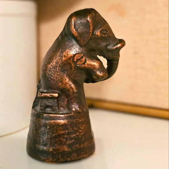 Farmhouse Antique Cast Iron Elephant on Bench Coin Bank - Picture 1 of 5